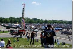 Pentagon North Parking lot filled to overflowing with motorcycles for Rolling Thunder XXIII